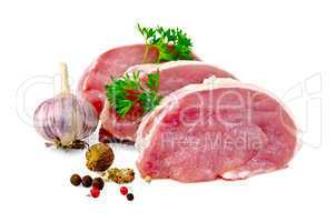 Meat pork slices with spices and garlic