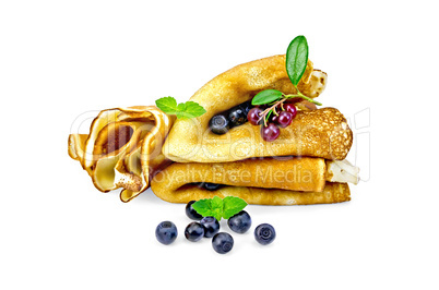 Pancakes with blueberries and cowberry