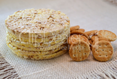 Stack of corn crackers on a table