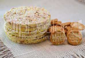 Stack of corn crackers on a table