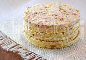 Stack of corn crackers on a table