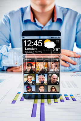 smartphone with transparent screen in human hands. smartphone with transparent screen in human hands.