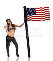 beautiful patriotic woman with an american flag