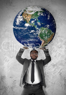 Young businessman sustains the planet Earth