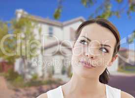 Thoughtful Mixed Race Woman In Front of House