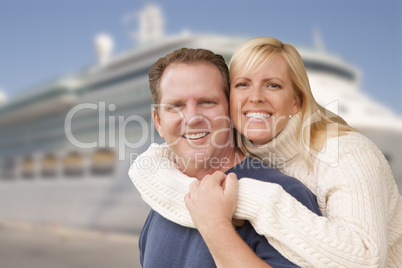 Young Happy Couple In Front of Cruise Ship