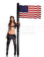 sexy patriotic woman with an american flag