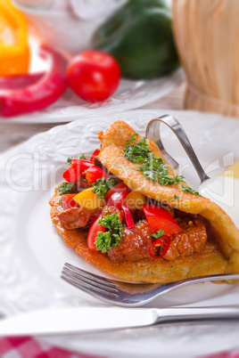 hungarian goulash with potato pancake