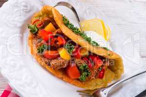 hungarian goulash with potato pancake