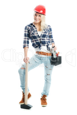 blonder handwerker mit vorschlaghammer