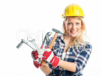 handwerkerin mit werkzeugen