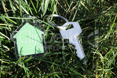 Shape of a house on grass and keys