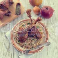 roasted goose thighs with grits - retro vintage
