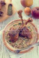roasted goose thighs with grits - retro vintage
