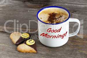 kaffeebecher mit der aufschrift: good morning