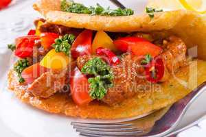 hungarian goulash with potato pancake