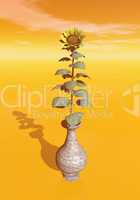 sunflower in a vase - 3d render