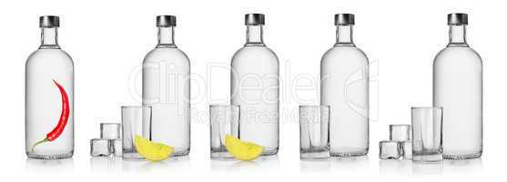Bottles of vodka and glasses
