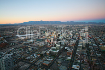 las vegas - circa 2014: vegas sunset aerial panorama, featured w