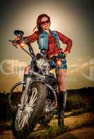 biker girl and motorcycle