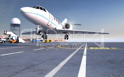 private jet landing on runway