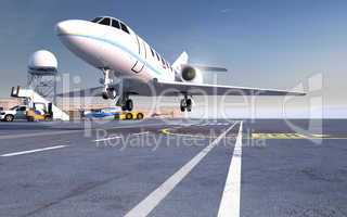 private jet landing on runway