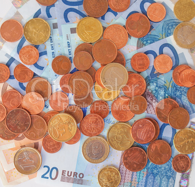 Euros coins and notes