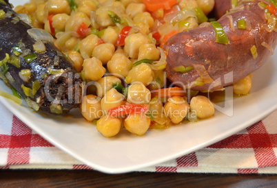 Chickpea stew with morcilla and chorizo