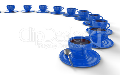 Blaue Kaffeetassen im Kreis