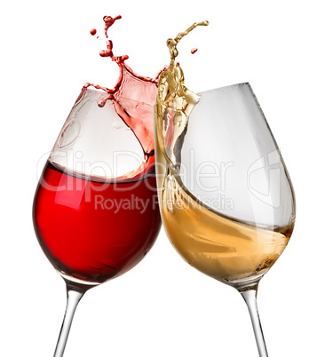 Splashes of wine in two wineglasses