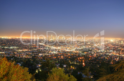 los angeles, california skyline in the twilight