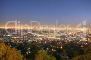 los angeles, california skyline in the twilight