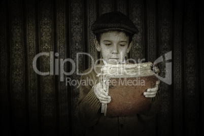 Child with red vintage book