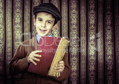 Child with red vintage book