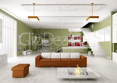 interior of modern apartment 3d render