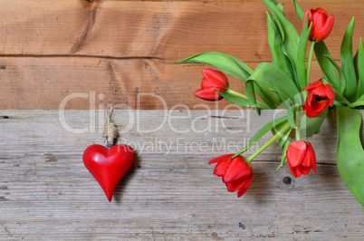 Tulpen Frühling Holz Hintergrund Herz