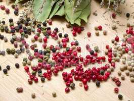 dry bay laurel leaf with multicolored peppercorn