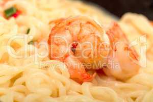 fried shrimp and noodle soup bowl