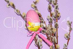 Painted Easter egg and a pussy-Willow sprig