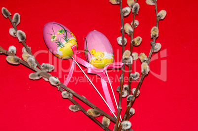 Painted Easter egg and a pussy-Willow sprig
