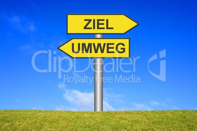 Schild Wegweiser: Ziel oder Umweg?