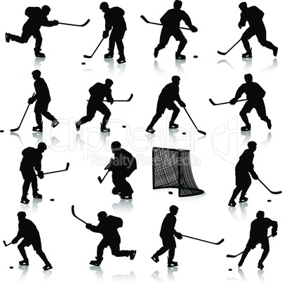 silhouettes of hockey player.