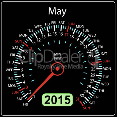 2015 year calendar speedometer car in vector. May.