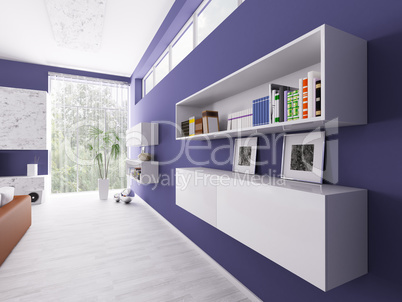 interior of a room with bookshelves