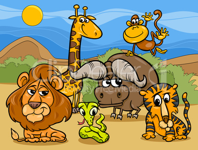 wild animals group cartoon illustration