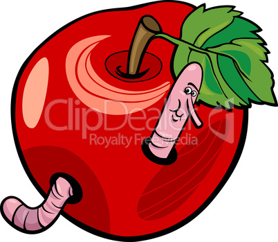 apple with worm cartoon illustration