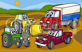 vehicles machines group cartoon illustration