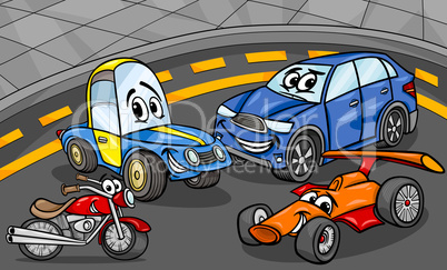 cars vehicles group cartoon illustration