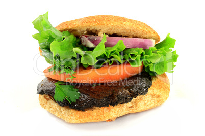 vegetarian burger with organic grilled portobello mushroom