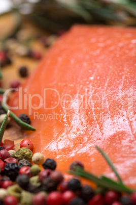 piece fresh salmon with spices